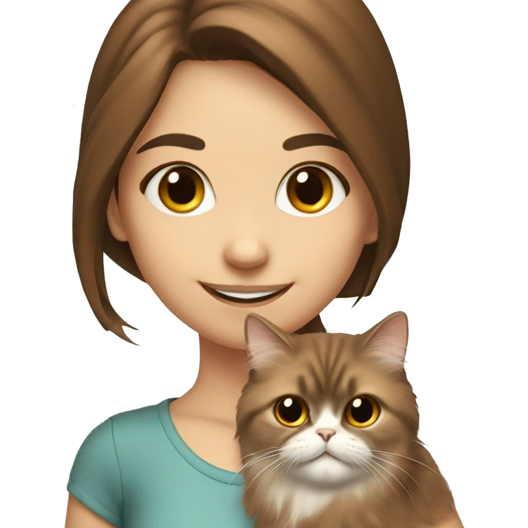 smiling girl with brown hair Persian cat on shoulder  emoji