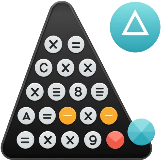 Minimalistic flat vector icon, iOS style, thin black contour on white background. Calculator and geometric shapes (triangle, circle). No text, no shadows. emoji
