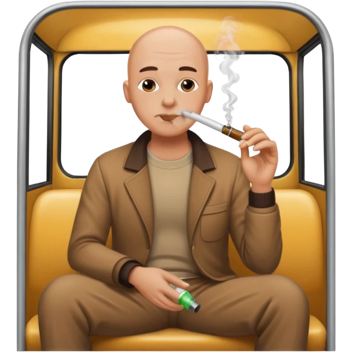 Bald head bout smoking from a glass pipe sitting in the back of the bus  emoji