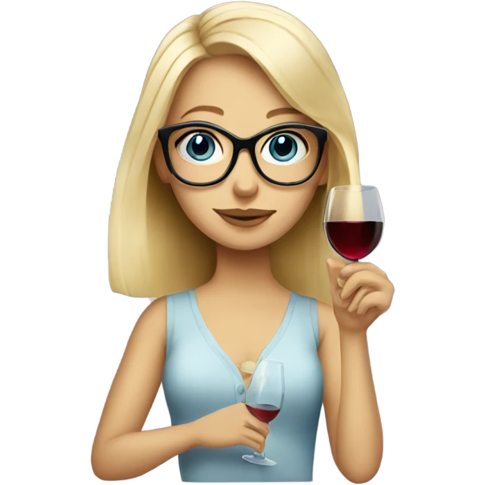 Blond girl with blue eyes and glasses drinks wine emoji