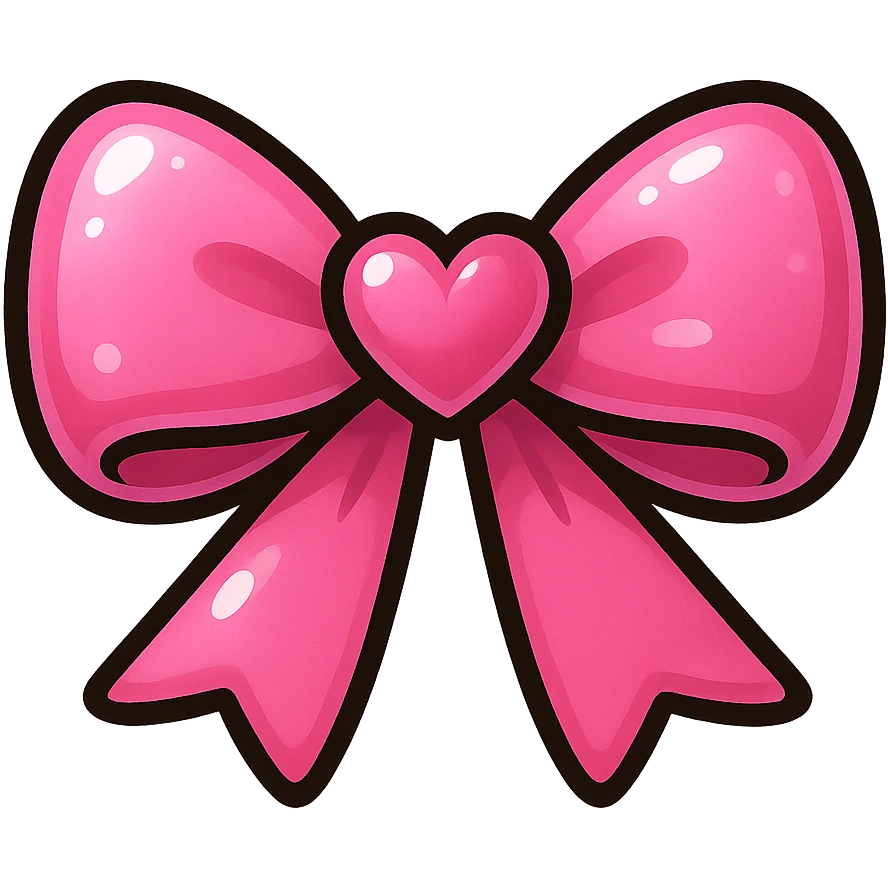 pink bow emoji, cute and shiny, with a heart accent emoji
