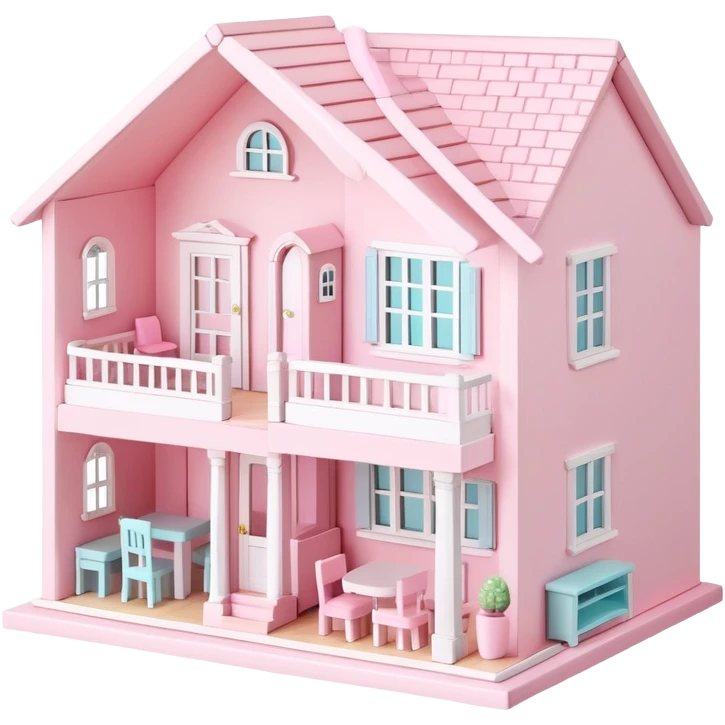 cute pastel pink dollhouse with miniature furniture emoji