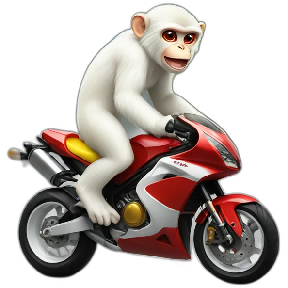 white monkey doing wheelie with a red and yellow moto in street emoji