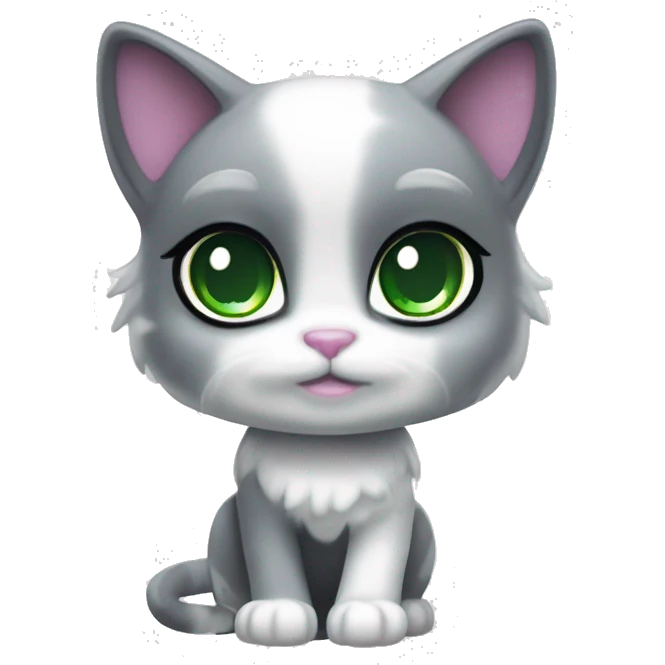 ethereal cute white and dark grey with green eyes cat littlest pet shop lisa frank style emoji