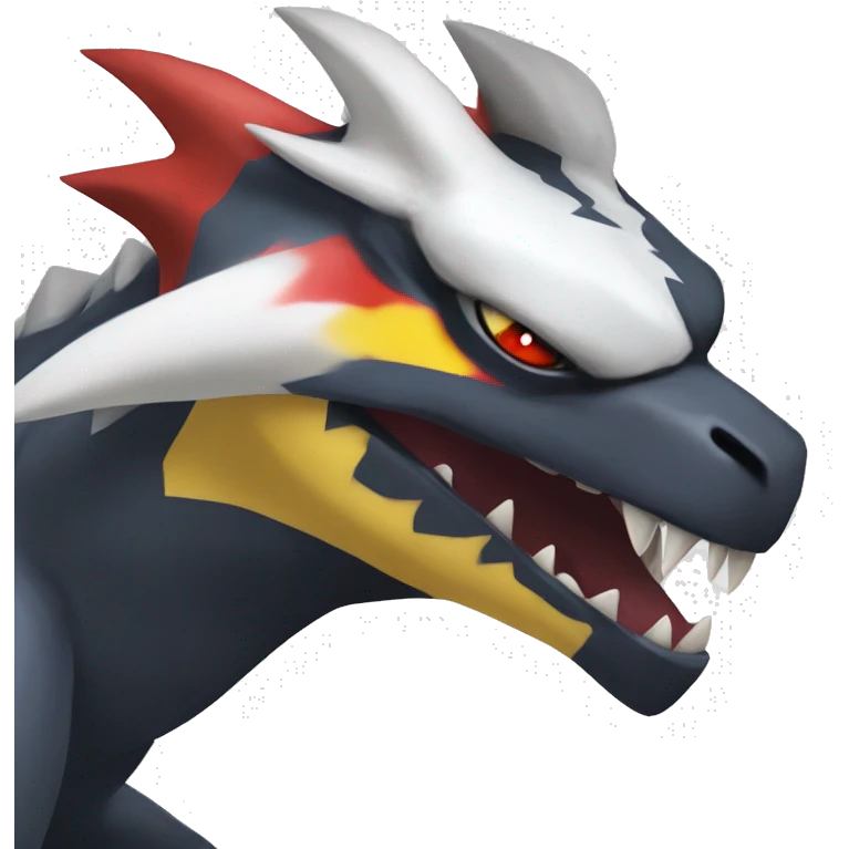 Black Cool Edgy Nargacuga-Garchomp-Absol Fakémon  with White and Red and yellow Edgy markings emoji