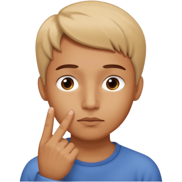 looking directly at the camera. They are touching their lower lip with their index finger in a contemplative or pensive gesture. The overall tone of the image feels casual and intimate, with a slightly blurred focus that gives it a soft, candid appearance. emoji