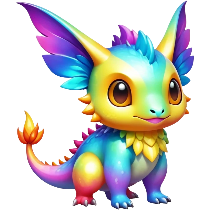 Exotic shiny rare multi-colored epic cute Fakémon-creature, full body, with random markings emoji