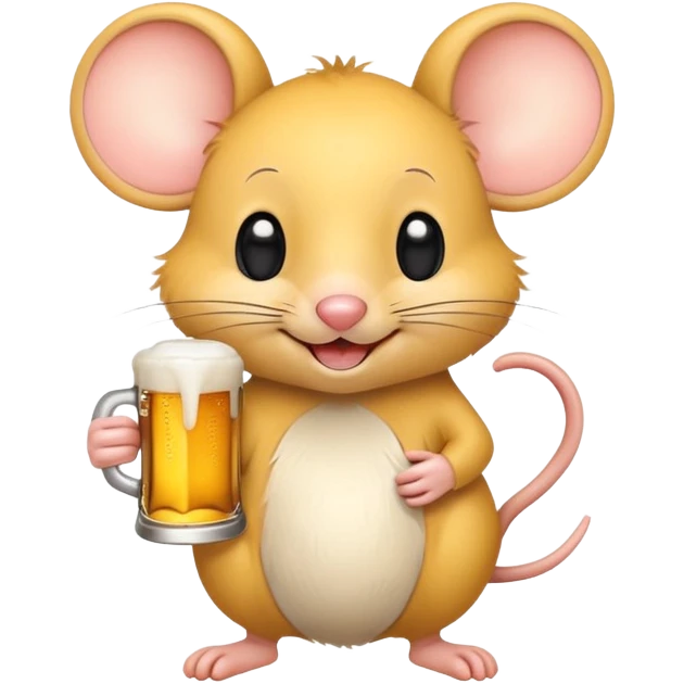 Cute cartoon mouse happily holding a beer mug emoji