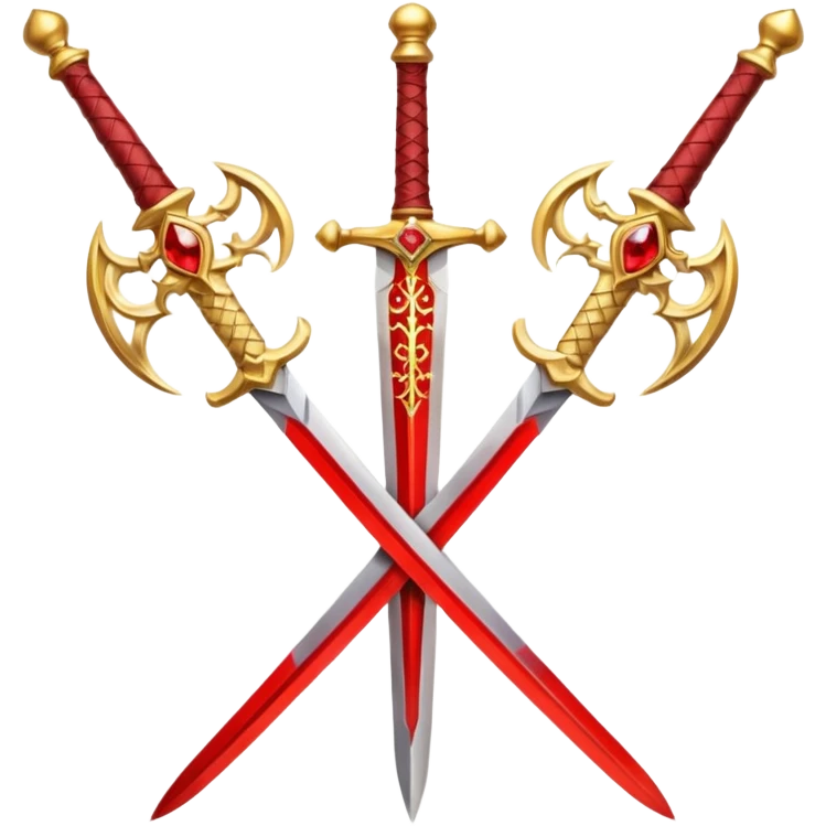 Golden fiery royal two crossed swrods with red gem and golden blade and golden handle emoji