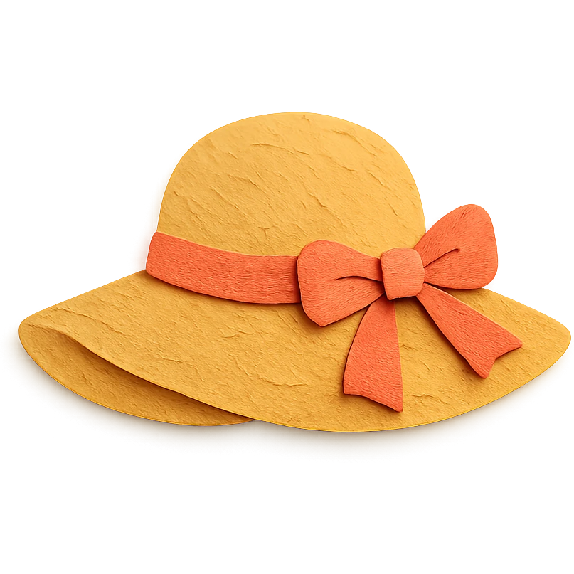 women's sun hat with a ribbon, paper-craft style illustration emoji