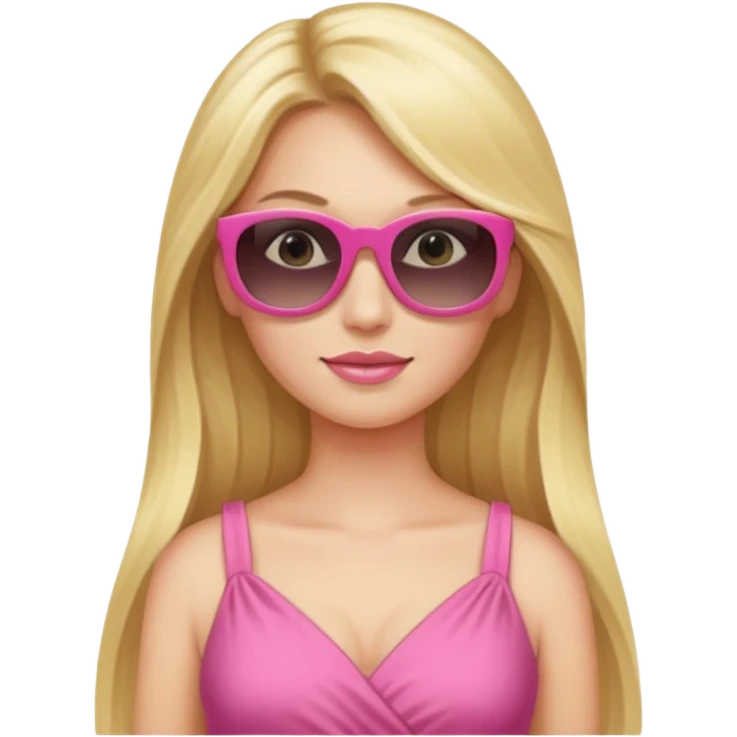 dior women with long blonde hair wear sun glasses, pink dress emoji