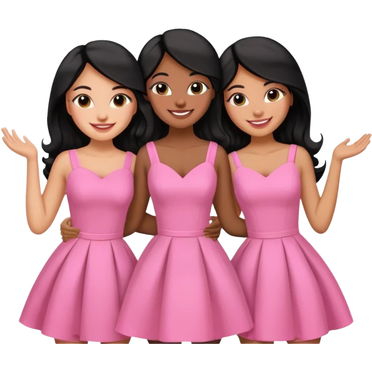 3 besties with professional glammed up looks wearing pink, medium skin tone smiling big with black long hair  emoji