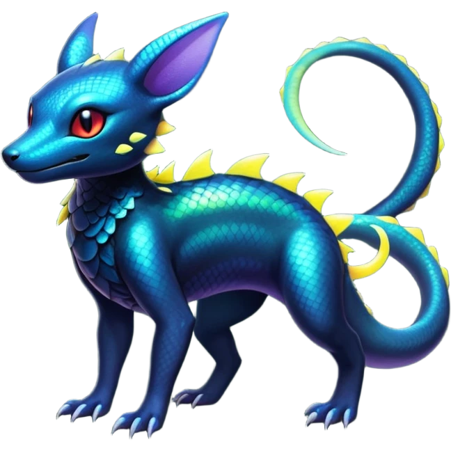 Colorful Iridescent Exotic Salandit-Aurorus-Umbreon-Fakémon-hybrid-creature (full body)  emoji