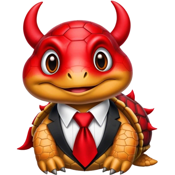 turtle wearing red devil horns and a red boa tie emoji