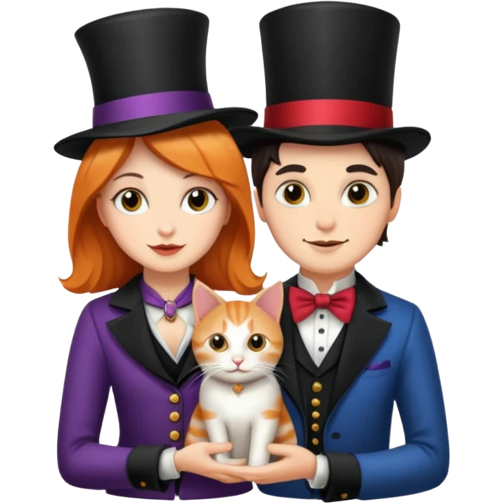 magician couple and their pet cat emoji