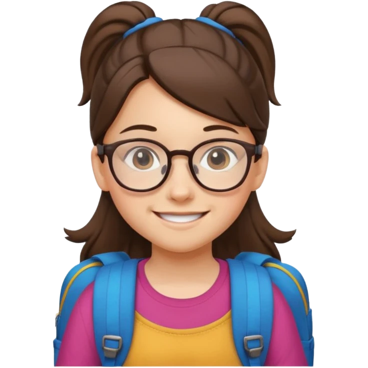 student brunet kid girl, ponytail wearing glasses with backpack emoji