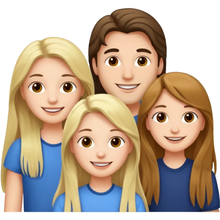 1 man and 2 girls with long hair, friends emoji