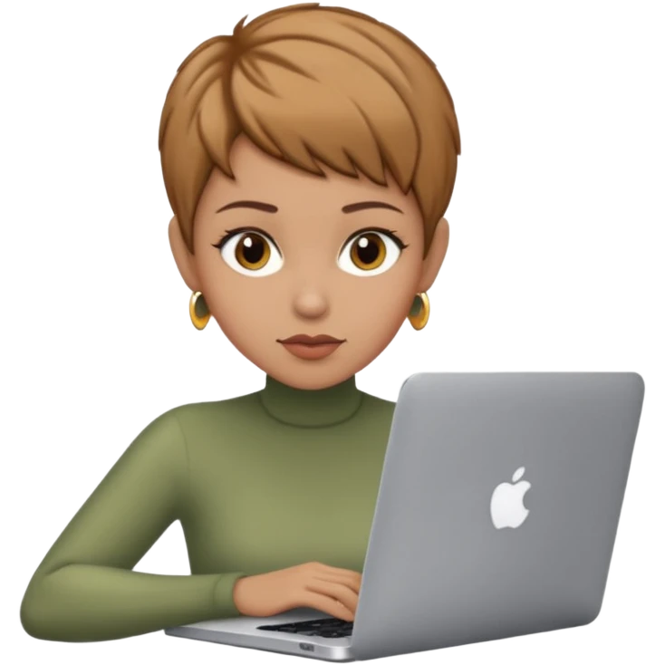 macbook pro light skin woman pixie haircut light brown hair hazel eyes emoji