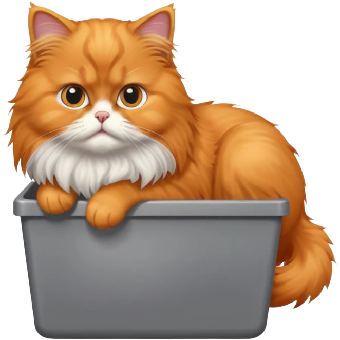 Orange Persian cat pooping in a litter box emoji