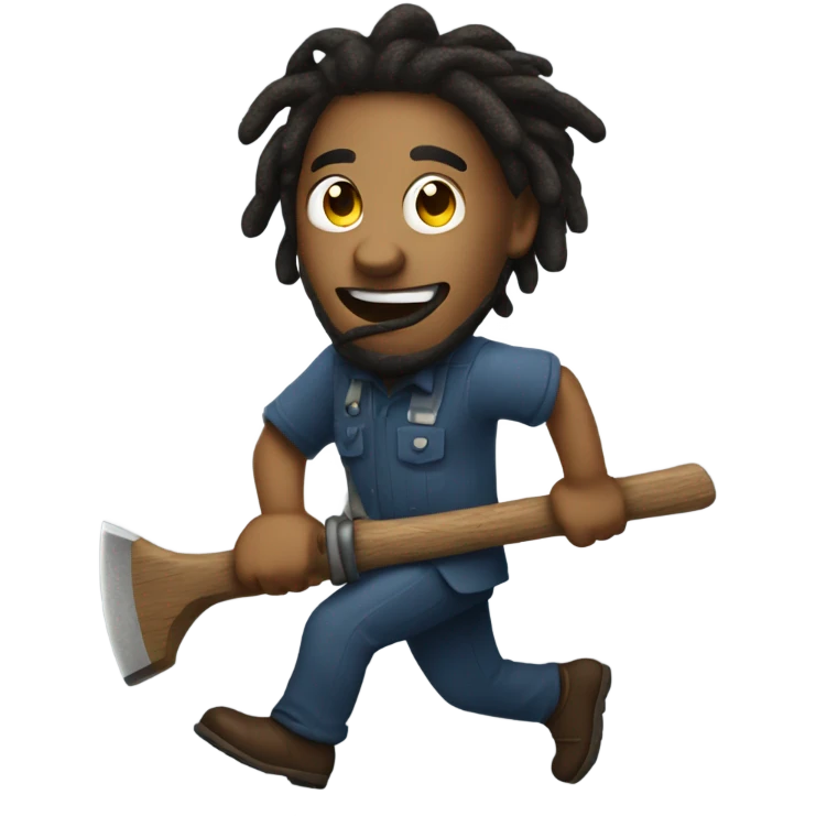 A work safe Guy with dreadlocks running with a hatchet emoji