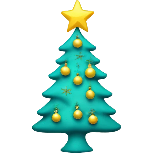 White christmas tree with teal ornaments with a yellow star at the top emoji