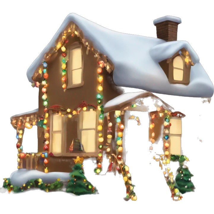 christmas house with lights on and garland emoji