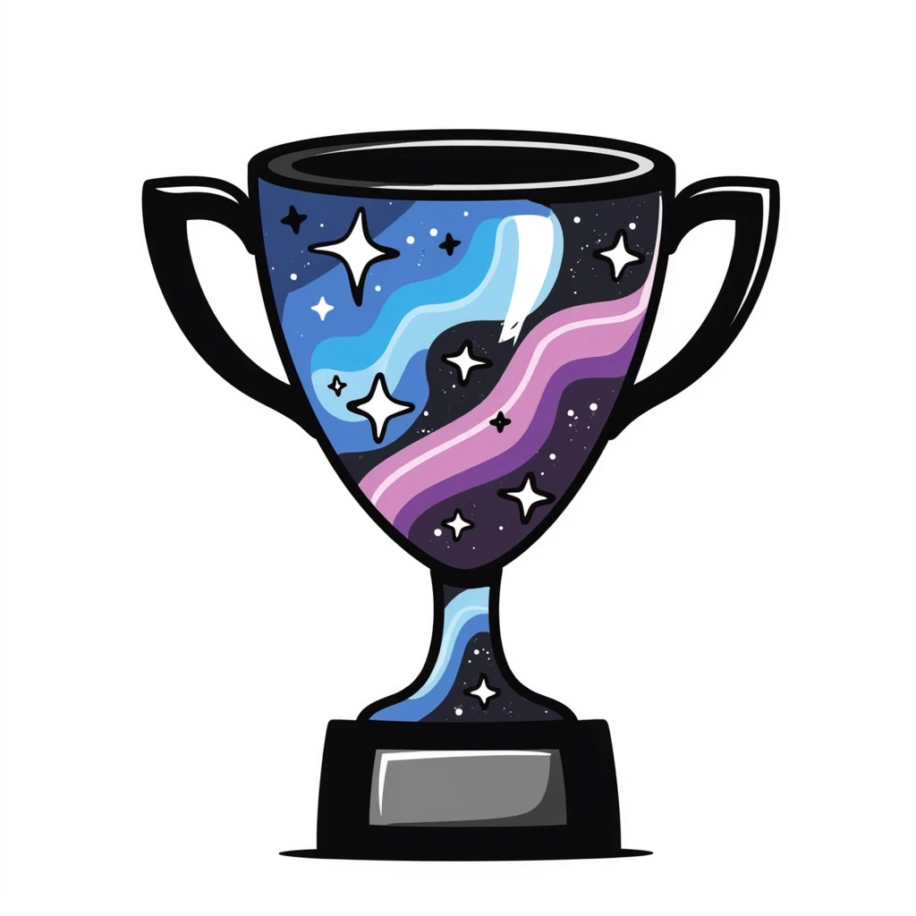 An alien trophy with universe-inspired colors, galactic swirls, and star details emoji