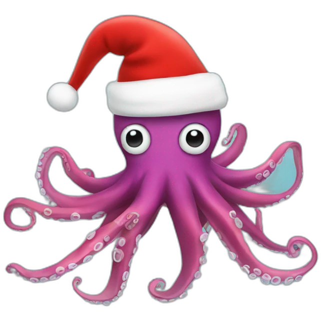 Octopus skiing with Santa hat emoji