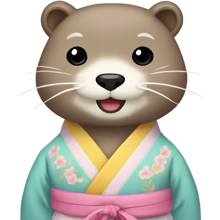 An otter face dressed in pastel-colored traditional Korean hanbok emoji