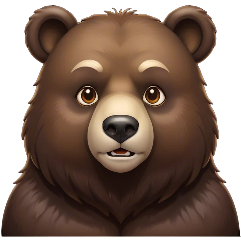 Cinematic Noble Bear Portrait Emoji, Poised and regal, with a large, imposing build and a thick, well-groomed rich dark brown fur, deep-set soulful eyes, Simplified yet sharp and sophisticated features, highly detailed, glowing with a soft, dignified glow, high shine, intelligent and formidable, stylized with an air of wild majesty, focused and attentive, soft glowing outline, capturing the essence of a watchful and commanding guardian, so majestic it feels as though it could lumber out of the screen with effortless authority! emoji