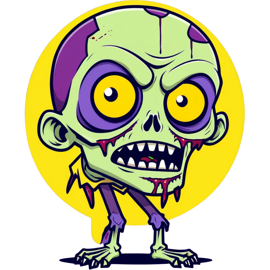 cartoon style zombie, purple skin, one eye popping out emoji