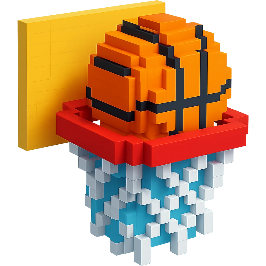 A voxel-style basketball in a net emoji