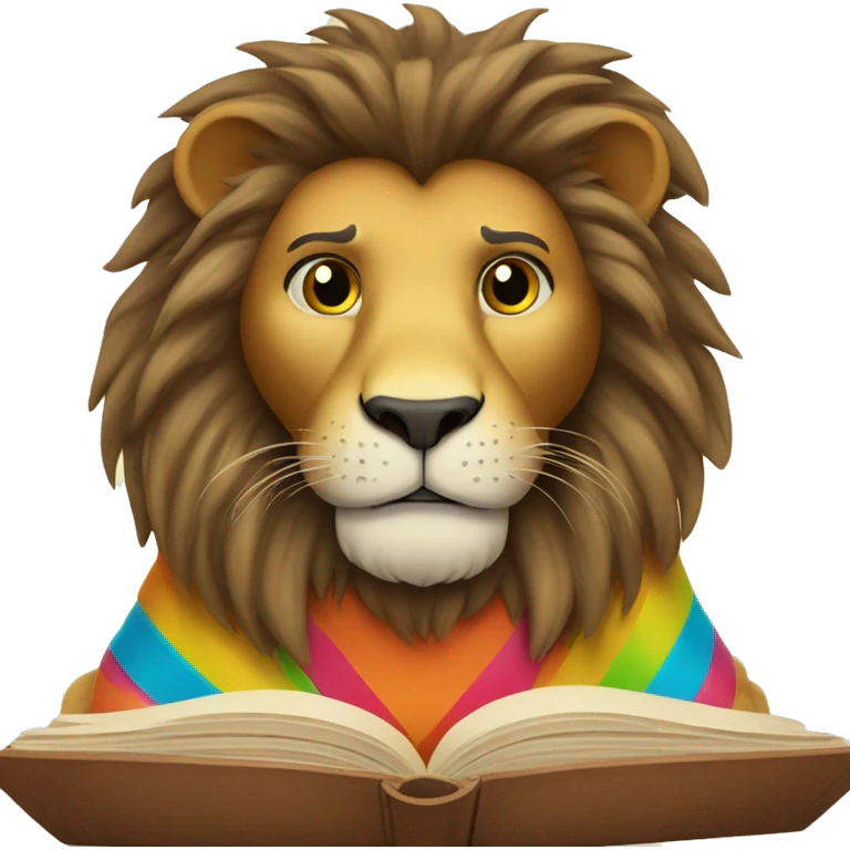 lion reading a colorful book emoji