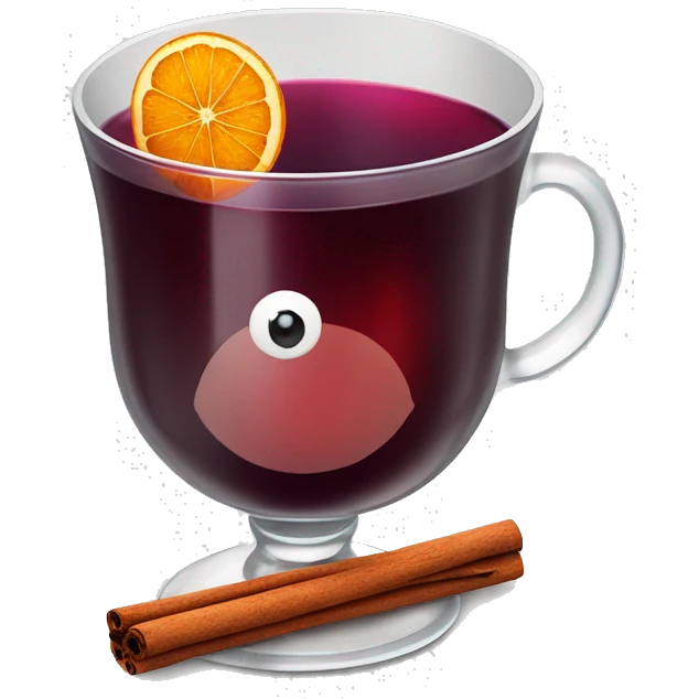 Mulled wine with orange slice and cinnamon stick in a transparent cup illustration on white background emoji