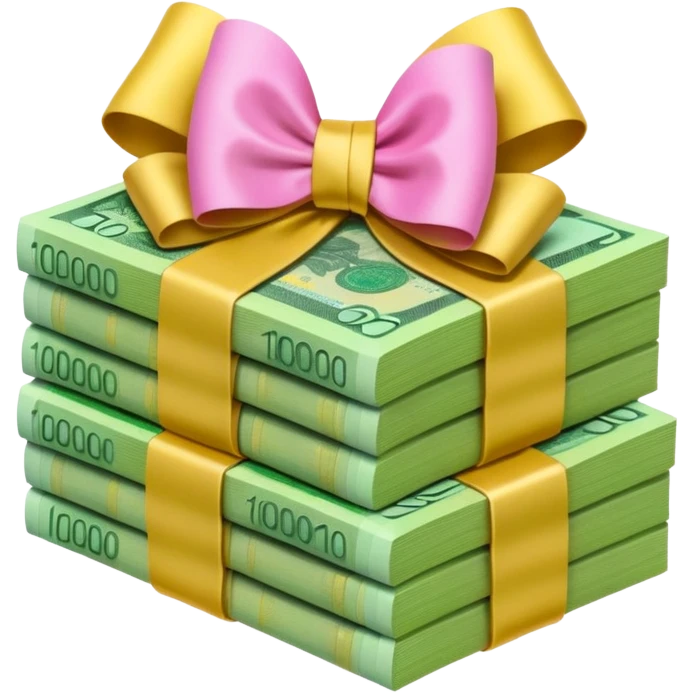 Bright Green & Golden Yellow Gradient Australian $100 notes stacked together and tied in a girly pink bow emoji