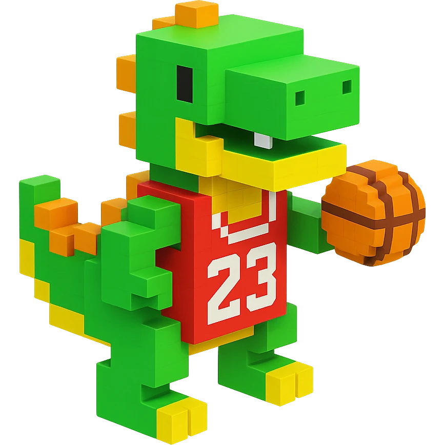 динозавр с баскетбольном мячом в майке с надписью "23", no background  emoji