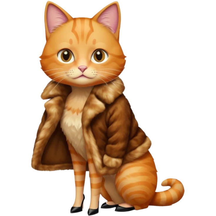 a ginger cat in fur coat and high heels emoji