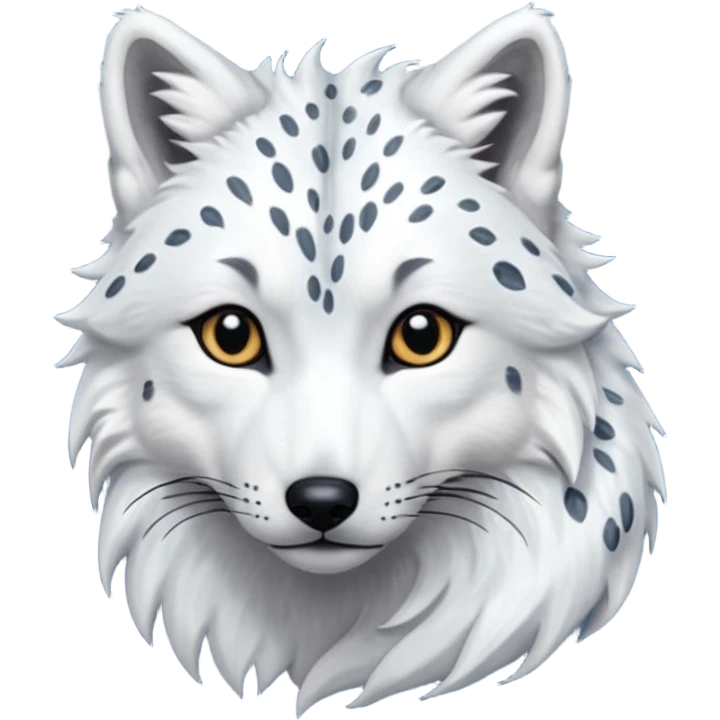 Hyper-realistic furry soft smooth elegant Arctic-wolf-snow-leopard-arctic-fox-fusion-hybrid-animal-creature, full body emoji