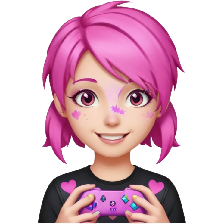 glitter pink gamer girl happy pink hair emoji
