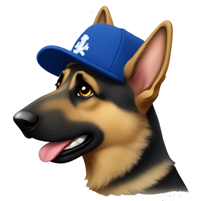 German shepherd with dodger hat emoji