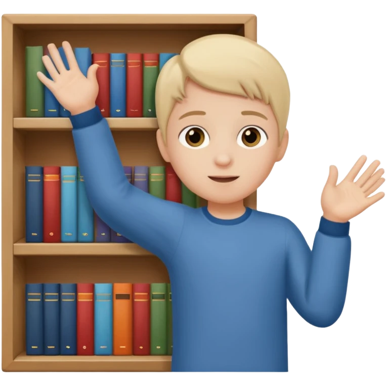enfant range livre dans bibliothèque emoji