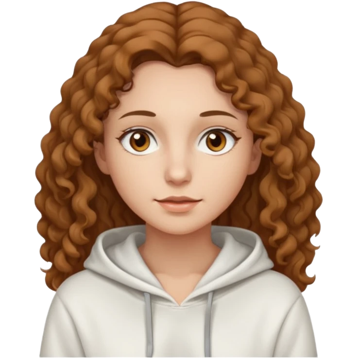 Una donna con una felpa semplice bianca,ha gli occhi marroni,i capelli marroni chiaro , c’è gli ha lunghi e ricci ma non troppo emoji