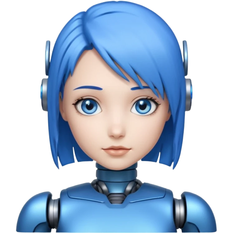 A robot girl with blue eyes and blue hair as a nude woman with blue nipples  emoji