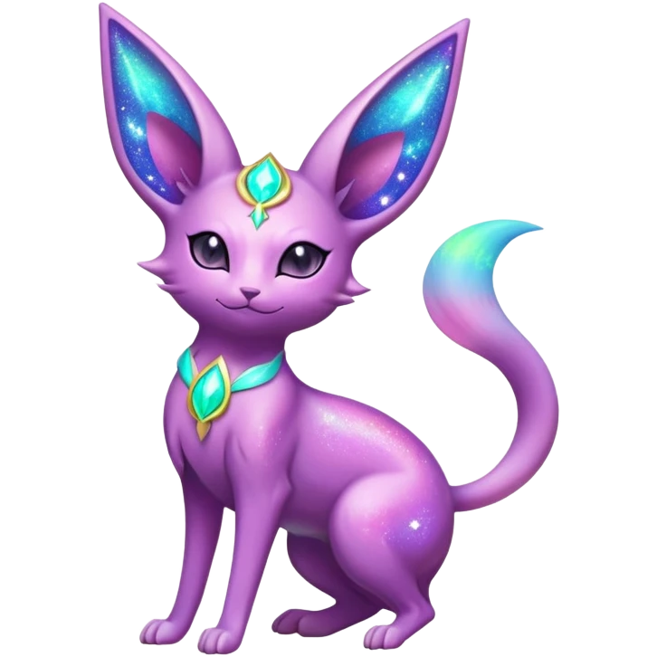 Shiny Exotic Nebulae Tropical Colorful Neon-colored Glittery Ethereal Sparkly Espeon-Amaura-Aurorus-Fakémon-hybrid-creature (full body)  emoji