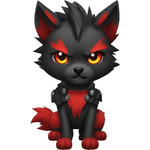 Cool black red punk wolf-cat-Fakemon emoji