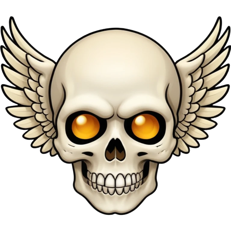 Create an emoji depicting a skull with wings, This image should be rendered in a bold, graphic novel style, capturing the raw intensity and artistry synonymous with Avenged Sevenfold.  emoji