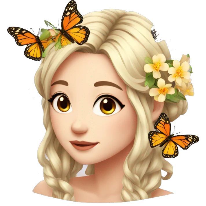 gorgeous anime lady with butterflies and beautiful hair emoji