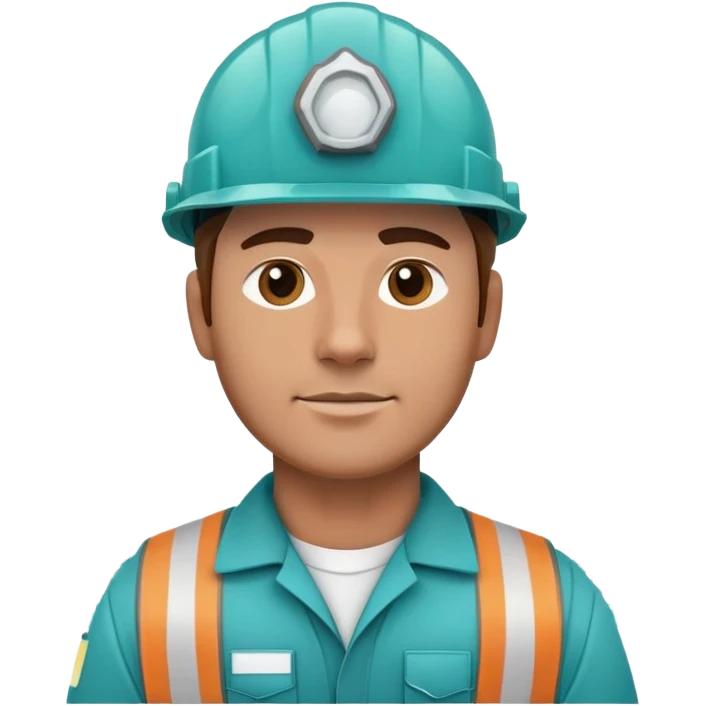 Male oil rig worker in uniform and safety helmet, cool tones with sky blue, teal green, white, and light gray emoji