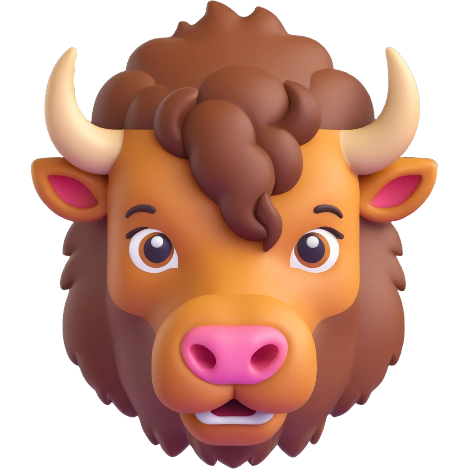 bison head, 3D emoji style, soft shading, lively and expressive, suitable for app icon emoji