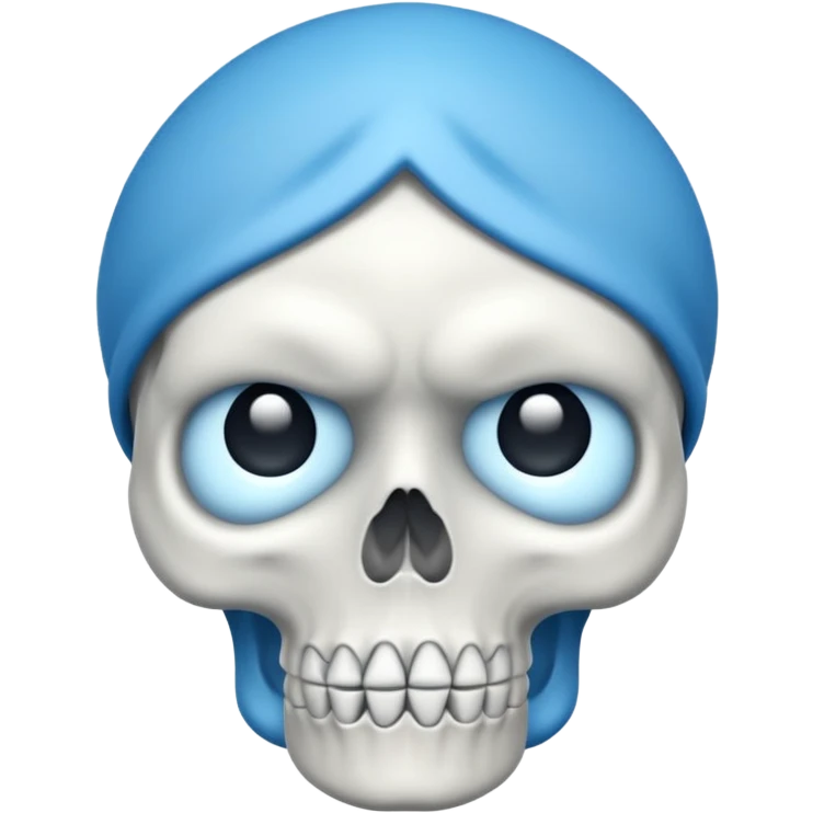 skull emoji with blue teardrop, frowning emoji